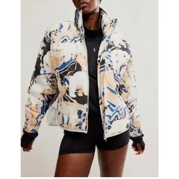 Free People Pippa Printed Packable Puffer Jacket Small Polar Bear NEW